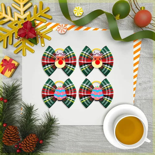 Vista 7 de 80 lazos de Navidad para perros pequeños, lazos de Navidad a granel para perros con bandas de goma, moños de aseo para mascotas, cachorros, perros