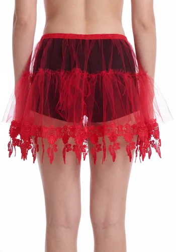 Vista 2 de Petticoat Rojo para Mujer con Accesorio de Encaje en Forma de Gota Multicolor