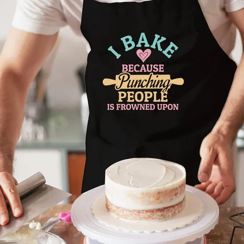 Vista 4 de Delantales para hornear para mujeres con bolsillos, delantal "I Bake Because People Is Frowned", bonitos regalos para hornear para amigos panaderos
