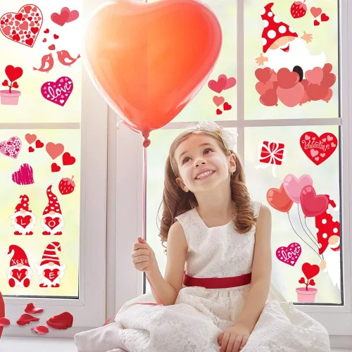 Vista 6 de CCINEE Adhesivo de ventana para el día de San Valentín, 6 hojas de calcomanías para ventana de gnomo, elfo, corazón, para San Valentín, boda