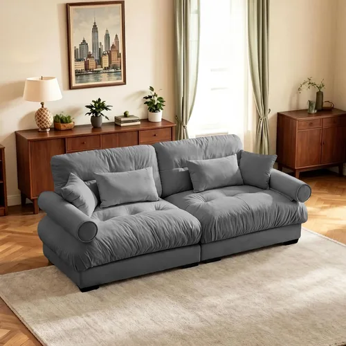 Vista 58 de Sofá biplaza de 93.7 pulgadas, sofá modular de 2 plazas, sofás seccionales grandes de color beige y blanco para sala de estar, juego de sofá