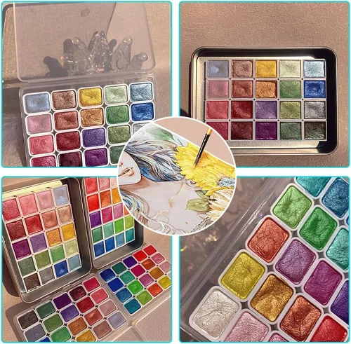 Vista 5 de Juego de pintura de acuarela de 20 colores, mini pintura de acuarela que cambia de color 2026, juego de pinturas de acuarela metálicas, caja
