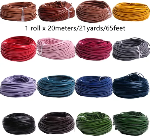 Vista 2 de Cuerda de cuero genuino de 21 yardas, cuerda plana de cuero trenzado para hacer joyas, collares, pulseras, cordones de zapatos, correas de bolsa