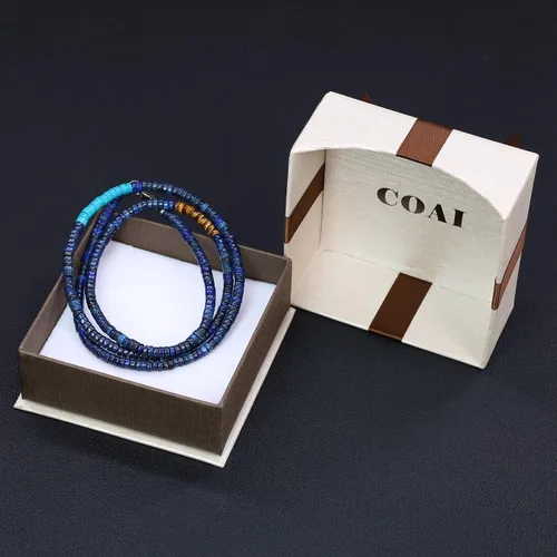 Vista 6 de COAI Collar de cuentas para hombre, collar de cristal Heishi para hombres de 20 a 26 pulgadas Lapislázuli