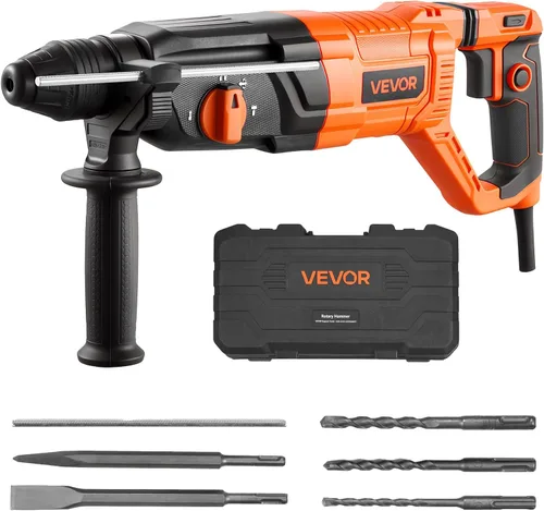 Vista 15 de VEVOR - Rotomartillo SDS-Plus de 1-1/4 pulgadas, taladro con cable de 13 amperios, martillos de astilla de servicio pesado con control de vibración