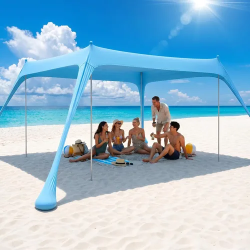 Vista 9 de Sekey Cabaña de playa de 8 x 8 pies - Toldo de playa UPF 50+ de fácil (Classic Stripe)