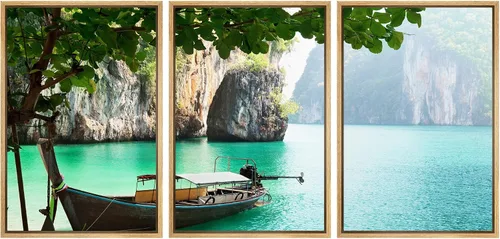 Vista 48 de wall26 Lienzo enmarcado para pared, juego de arte exótico tropical, océano, mar, avión, puesta de sol, transporte, fotografía, realismo, decorativo