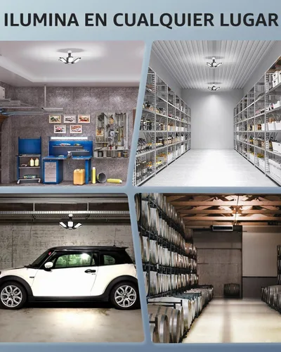 Vista 7 de Adiding - Luz LED de garaje giratoria, iluminación brillante de techo de tienda de sótano, accesorio de bahía con 6 paneles ajustables, base