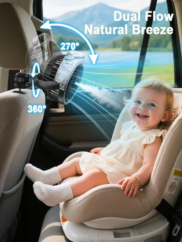 Vista 6 de Ventilador de cochecito nebulizador, ventilador portátil con batería de 6000 mAh con luz y giro de 360°, ventiladores personales con trípode