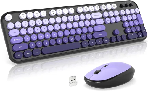 Vista 11 de Atelus Combo de teclado inalámbrico y ratón, máquina de escribir de tamaño completo con teclado numérico y mouse conectado USB 2 en 1 para PC