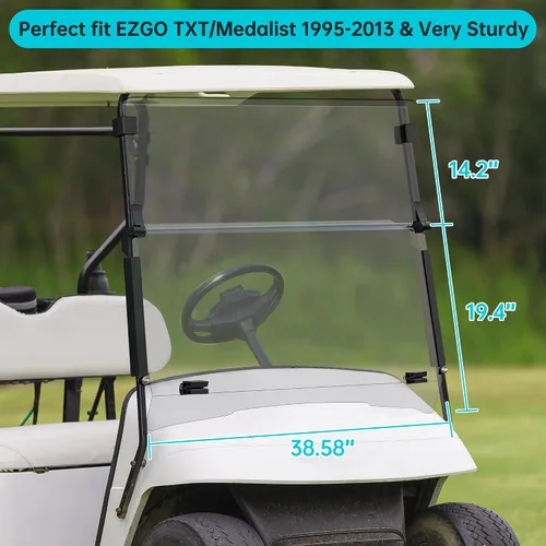 Vista 5 de 10L0L Parabrisas para carrito de golf EZGO TXT a gas y eléctrico 1995 en adelante, plegable, anti-UV y resistente a los impactos, Transparente