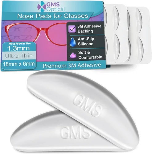 Vista 10 de GMS Optical® 0.1 in adhesivo antideslizante contorneado almohadillas de nariz de lente de silicona suave con súper pegajoso respaldo - 5 pares