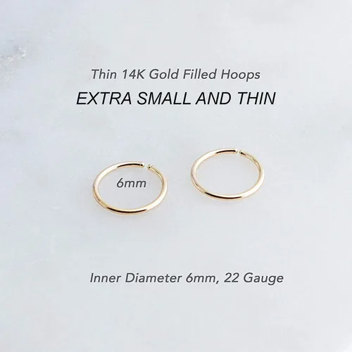Vista 2 de Aretes de aro dorados y plateados para cartílago, nariz, tabique, oreja, hélix, tragus, joyería para mujer, hipoalergénicos, pequeños aros