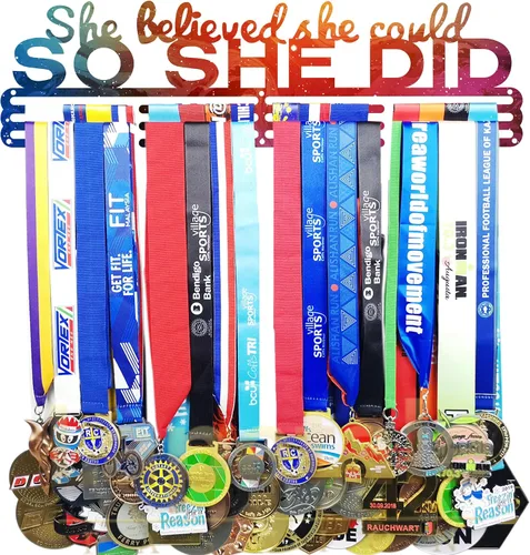 Vista 11 de Ella Creyó Que Podía ASI LO HIZO Soporte de Medallas de Carreras Colgador de Pared, Exhibición de Medallas de Maratón y Corredor, Exhibición