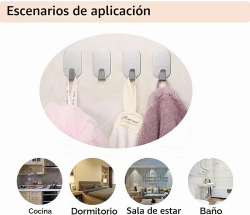 Vista 5 de Ganchos autoadhesivos pequeños para colgar ganchos resistentes para ganchos adhesivos de pared, paquete de 10