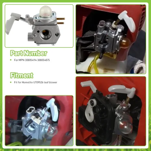 Vista 6 de 308054114 308054075 Kit de Carburador Compatible con Homelite 26B Soplador de Hojas UT09526 26cc con Herramienta de Ajuste de Piezas y Filtro de Aire