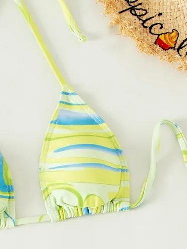 Vista 3 de MakeMeChic Conjunto de bikini con estampado completo para mujer, 3 paquetes y falda con cordón lateral
