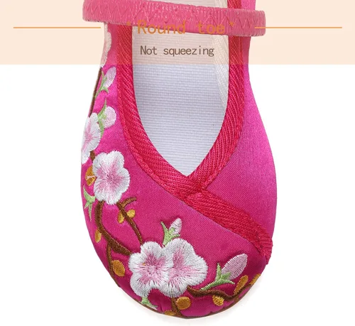 Vista 3 de Encanto - Zapatos de disfraz de Mary-Jane, zapatos planos de punta redonda, cuña baja, zapatos de ballet con bordado floral para niñas, Halloween