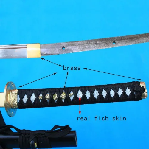 Vista 4 de Espada samurái japonesa de 41 pulgadas con patrón de arcilla de acero templada, espada Katana real afilada