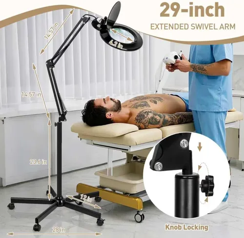 Vista 7 de Lámpara de pie para esteticistas, lámpara de pie de aumento 10X con base rodante de 5 ruedas, 2200 lúmenes, atenuación infinita cálida y fría, lupa