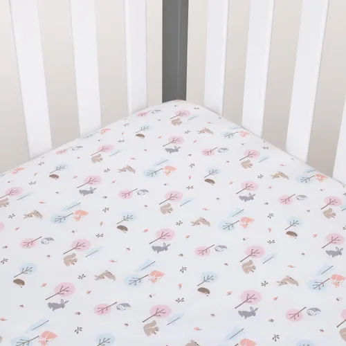Vista 2 de Carter's Woodland Meadow - Sábana bajera ajustable para cuna, 100% algodón, color rosa, aguamarina, blanco