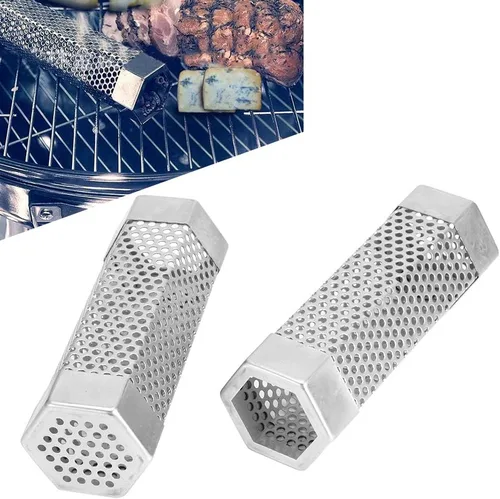 Vista 4 de Tubo de ahumador de pellets, 2 piezas de tubo de ahumador para parrilla de barbacoa, tubo de malla de pellets, caja de humo de 6 pulgadas, tubo