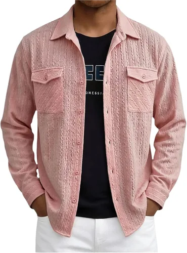 Vista 37 de Camisas con botones para hombre, casual, de manga larga, con cuello jacquard, texturizada, ligera, sobrecamisa, sobrecamisa