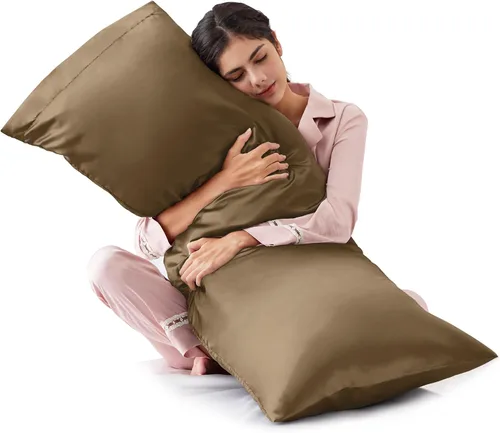Vista 30 de Love's cabin Funda de almohada de satén para cabello y piel, similar a las fundas de almohada de seda, paquete de 2 fundas de almohada