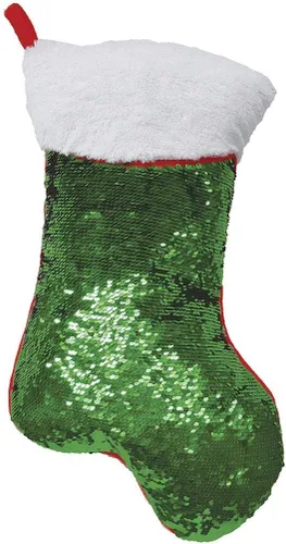 Vista 2 de iscream Mini almohada reversible en forma de calcetín con lentejuelas rojas y verdes y piel sintética de 10 pulgadas con cremallera Calcetín