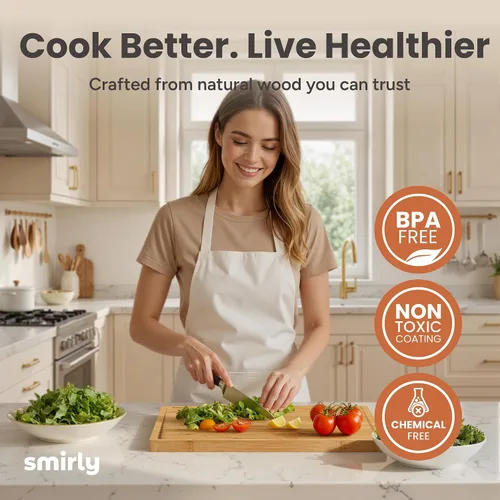 Vista 3 de SMIRLY Juego de tablas de cortar de bambú de 3 piezas con soporte para cocina