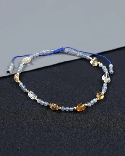 Vista 5 de Jewever Tobilleras con cristales de piedra lunacitrino, pulseras tobilleras de cristal de chakras para mujer, traen riqueza, piedras de Reiki