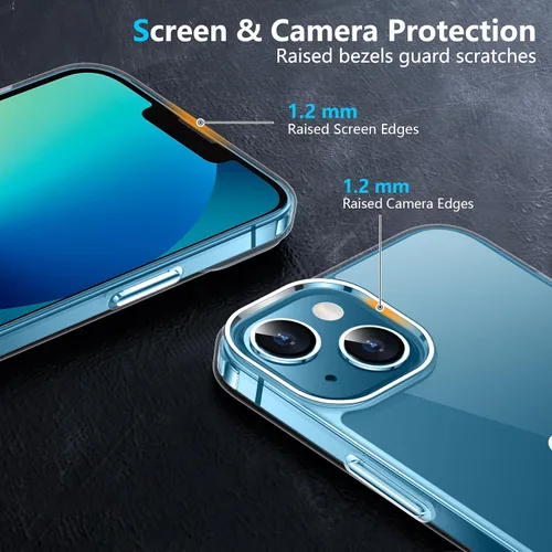 Vista 4 de Funda transparente para iPhone 13 Mini, [antiamarilleo] Paquete de 2 [protector de pantalla de vidrio templado] Funda protectora delgada pero a