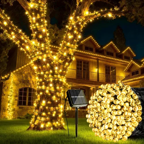 Vista 11 de Joomer Luces Solares Navideñas en Cadena, 39 pies, 100 LED, luces impermeables para exteriores con 8 modos de luces centelleantes para jardín