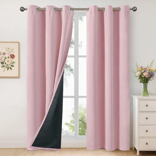 Vista 180 de YoungsTex - Cortinas 100% opacas para dormitorio, con aislamiento térmico y ojales, cortinas oscuras negras con capa pesada para ventana de sala