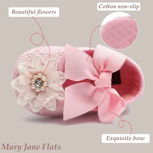 Vista 3 de QWZban Zapatos de bebé Mary Jane Flats antideslizantes con suela suave para bebés y niños pequeños, primeros caminantes, para fiestas, Navidad