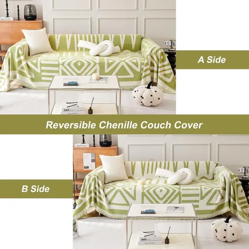 Vista 2 de ROOMLIFE Funda verde bohemia para sofá de 3 cojines, funda de sofá en forma de L para sofá seccional, funda reversible para perros, lavable