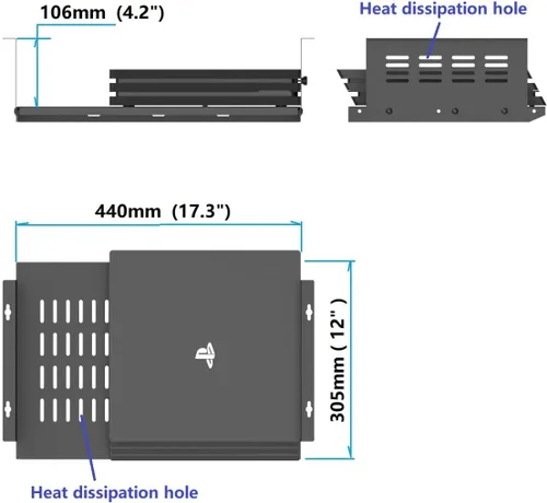 Vista 3 de Soporte de computadora debajo del escritorio para computadoras y PC SFF de factor de forma pequeño, con espacio de 17.3 pulgadas x 4 pulgadas