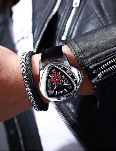 Vista 3 de Winner Fashion - Reloj de pulsera mecánico triangular de carreras, esfera de esqueleto dorado impermeable, movimiento automático, reloj mecánico