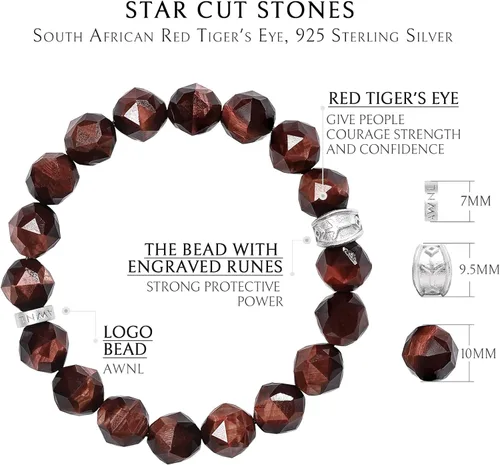 Vista 11 de AWNL Pulsera de cuentas para hombre con dije de plata de ley de 0.394 pulgadas (0.394 in) de oro, obsidiana y ojo de tigre natural, regalo