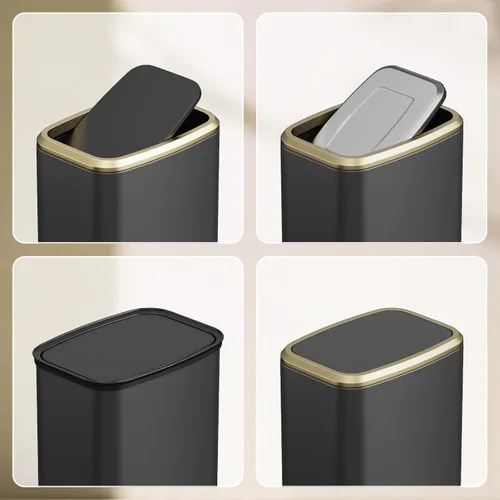Vista 7 de Cubo de basura pequeño para baño de 8L/2.1 galones con tapa, cubo de basura rectangular con tapa abatible, cubo de basura de acero inoxidable