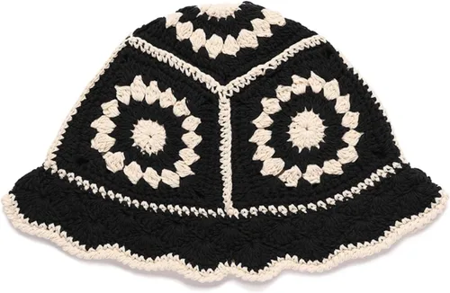 Vista 2 de Sombrero de pescador de ganchillo para mujer, tejido hecho a mano, plegable, flexible, a la moda, lindo, cómodo e informal B-Negro