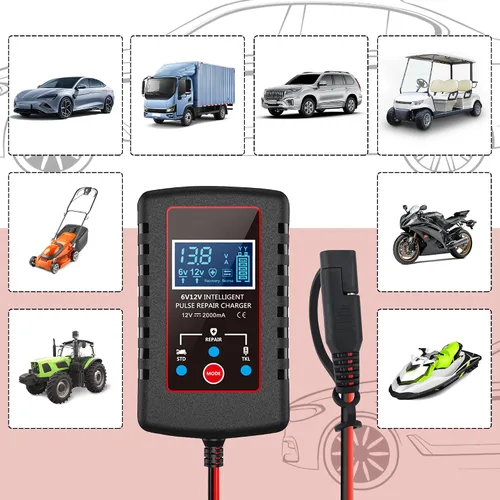 Vista 7 de Cargador de goteo para batería de coche de 12 V/6 V, cargador de batería automático inteligente para motocicleta con cable SAE, mantenedor