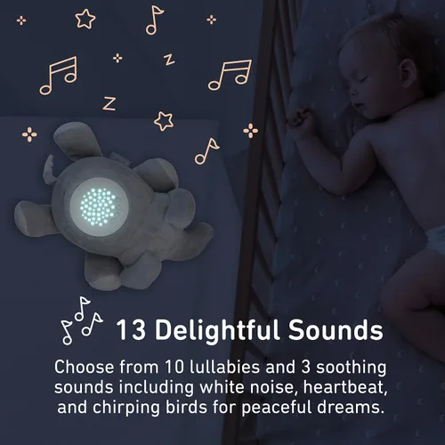Vista 3 de PureBaby Sound Sleepers Máquina de sonido portátil y proyector de estrellas, ayuda para dormir de felpa para bebés y niños pequeños con pantalla