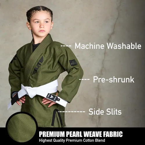 Vista 2 de Elite Sports Kids BJJ GI - Kimono brasileño Jiujitsu Gi con tela preencogida y cinturón, para niños y jóvenes, aprobado por la IBJJF