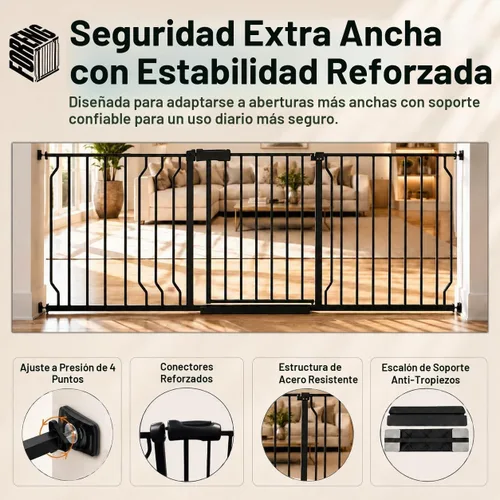 Vista 9 de Puertas de bebé extra anchas para puertas 52.76"-62.20" Puerta de bebé extra ancha Puerta para perros Montada a presión Sin perforación con paso