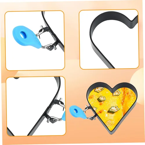 Vista 4 de Anillos de huevo para freír huevos, 2 anillos antiadherentes en forma de corazón de 4 pulgadas para freír huevos con mango de silicona, molde