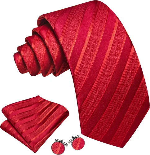 Vista 368 de Barry.Wang Juego de corbatas para hombre, corbata de seda a rayas, tejido a cuadros, gemelos formales, negocios, boda