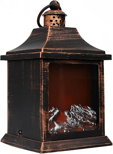 Vista 36 de Farol de chimenea pequeño y acogedor tradicional realista con efecto de llama de leña, luz LED, estilo carbón, lámpara de mesa