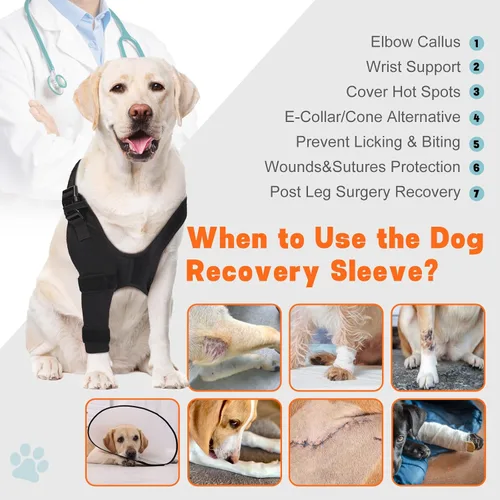 Vista 7 de Protector de codo de perro para artritis, úlceras por presión, displasia, callos - Manga transpirable ajustable para la pierna delantera del perro
