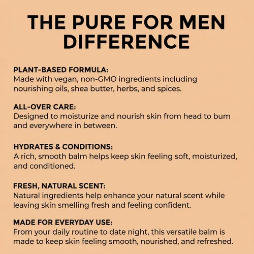 Vista 5 de Pure for Men Bálsamo Bum, hidratación de la piel y desodorizante 3.9oz
